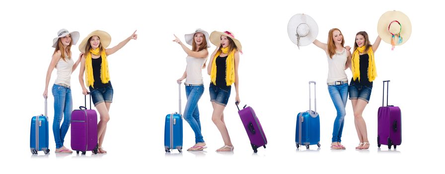 Woman going to summer vacation isolated on white