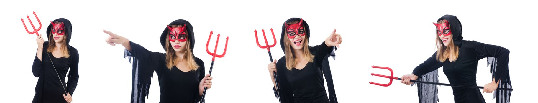 Woman devil with trident isolated on white