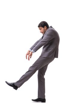 Young puppet businessman isolated on white background