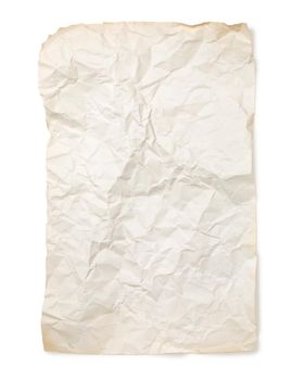 crumpled sheet of old paper on a white background