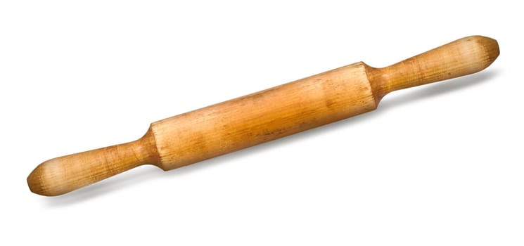 Wooden rolling pin on white background