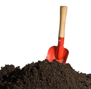 gardening tools and peat on a white background