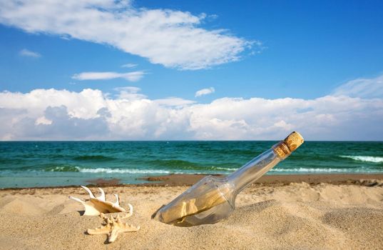 Message in a bottle on an isolated beach