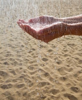 drops of water falling into the hands