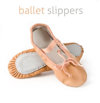 Small pink ballet slippers on a white background