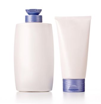 two bottles for cosmetics on a white background