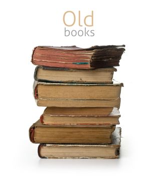 stack of old books on white background