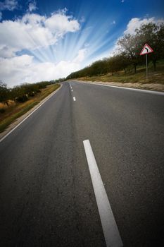 turn in the road against the blue sky