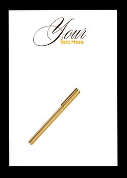 white blank note paper with gold pen