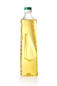 Yellow sunflower oil in a plastic bottle