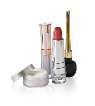 Various Cosmetics on white background