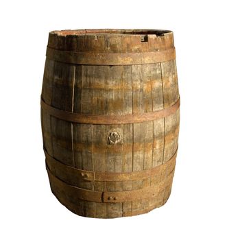 Big old wine barrel, isolated on white background