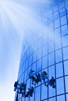  4 Workers washing windows