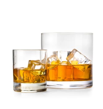 two Glasses of whiskey, isolated on white background