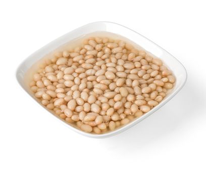 Canned beans in plate on white background. With  clipping path