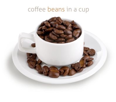 coffee beans in a cup isolated on white background