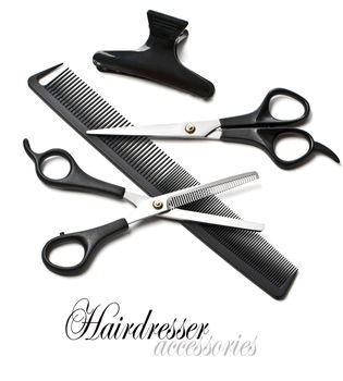 scissors and comb on white background
