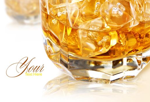 whiskey on the rocks on white background 