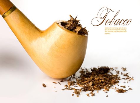 Smoking pipe with tobacco on white background