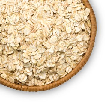 oat flakes in a bowl close up of straw isolated on white background