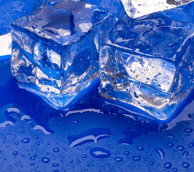 Thawing cubes of ice close up