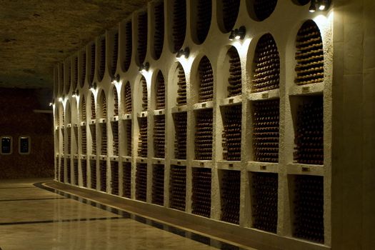 vineyard cellar with old bottles