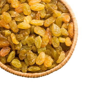 straw dish with raisins on a white background keeping paths