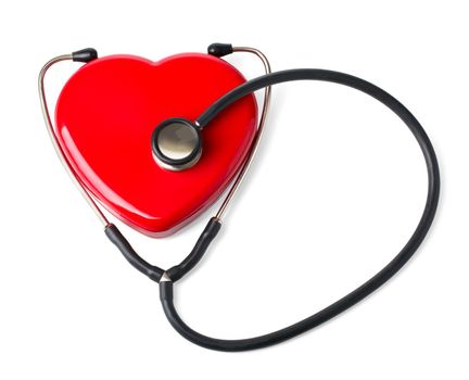 Medical stethoscope and heart isolated on white.With clipping path