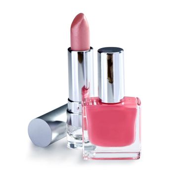 nail polish and lipstick  on white background