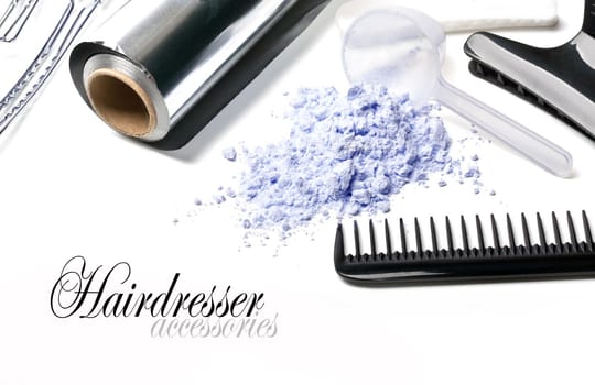 Barber Accessories for painting hair on a white background