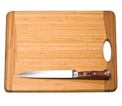 kitchen knife on a cutting board on a white background