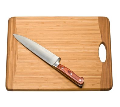 kitchen knife on a cutting board on a white background