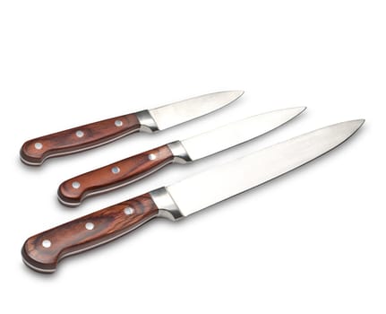 Three kitchen knives.Isolated on white background.with clipping path