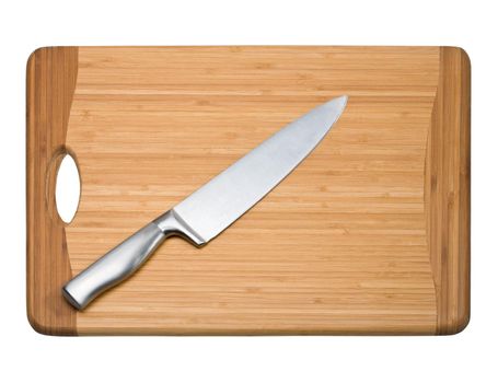Knife on cutting board isolated on white

