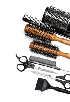 scissors and combs on white background with clipping path