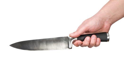 Knife in a hand isolated on white with clipping path