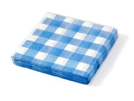 stack of white napkin in a blue cage of isolation on a white background