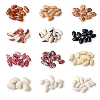 collection of different beans isolated on white background