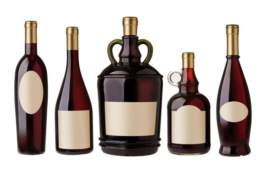  five wine bottles with blank label