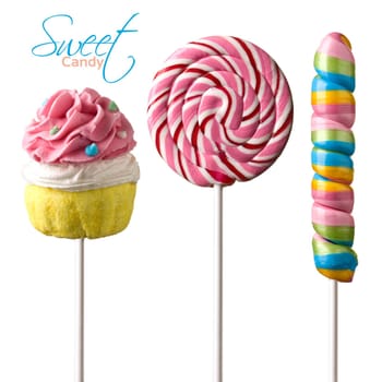 retro style colorful  lollipop on white background