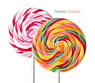 Two Colorful spiral lollipop isolated on white background