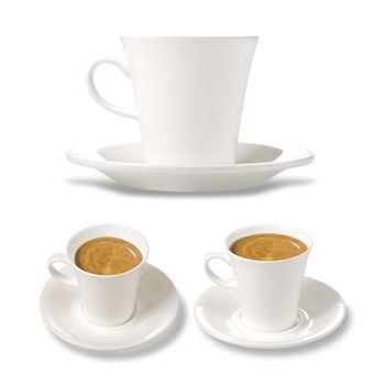 white cup of coffee in the three planes on a white background