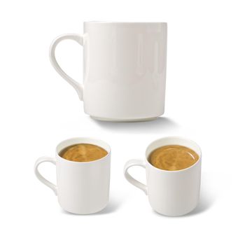 white cup of coffee in the three planes on a white background