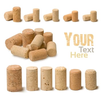 wine corks set  isolated on white