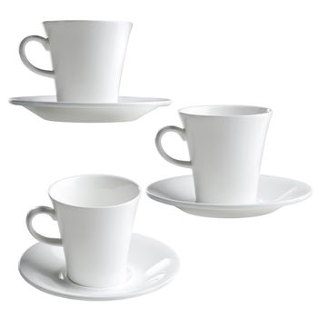 set of white coffee cups on white background. 