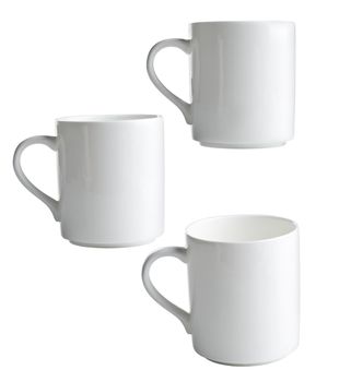 collection white coffee cups on white background. 