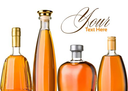 brandy bottles isolated on white background