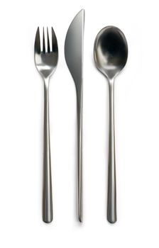 Cutlery set with Fork, Knife and Spoon on white background