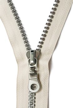 Closeup of zipper on white background