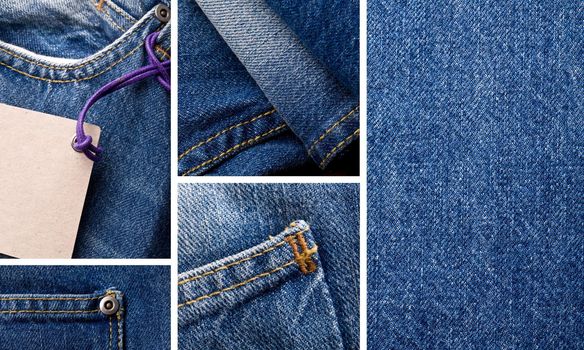 Set of blue denim jeans texture, background